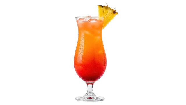 Colorful Tequila Sunrise cocktail with pineapple isolated PNG, refreshing summer drink on transparent background for party and bar menus