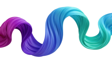 Colorful flowing ribbon isolated PNG on transparent background, abstract gradient wave design element for decoration and creative projects