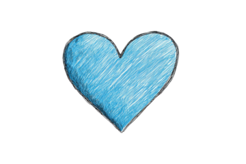 Hand-drawn, blue heart shape with a textured, scribbled appearance on a stark black background