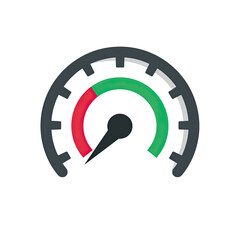 Cartoon-style gauge with green and red zones, incomplete bottom, and black background