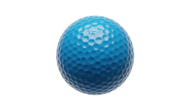 Blue golf ball isolated PNG on transparent background, dimpled sphere for sports equipment and recreational activity