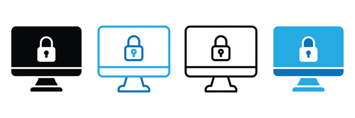 Secure computer systems with padlock icons on monitors for online safety