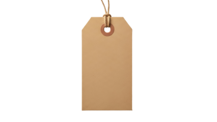 Blank brown paper tag isolated PNG, kraft cardboard label with string for price or gift, on transparent background