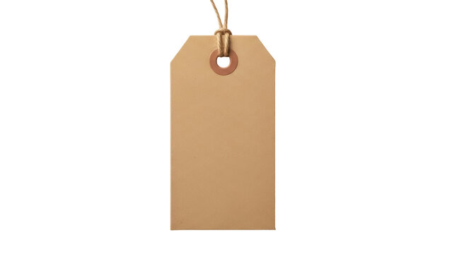 Blank brown paper tag isolated PNG, kraft cardboard label with string for price or gift, on transparent background