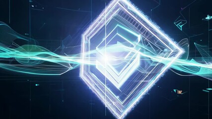 Dynamic abstract design featuring a glowing digital waveform intersected by a vertical light trail. this futuristic visual emphasizes technology, innovation, and electronic communication themes, ideal - Powered by Adobe