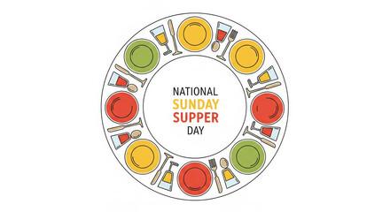 Circular Arrangement of Tableware Celebrating National Sunday Supper Day illustration