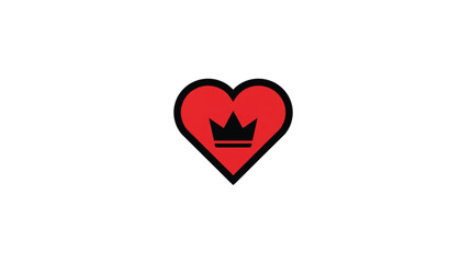 Red Heart with Black Crown Icon in Simple Flat Design on White Background for Social Media