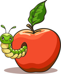 Colorful caterpillar on red apple