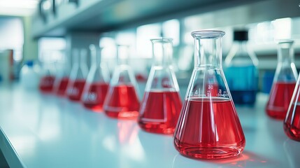 Colorful Liquid Exploration Glass Bottles on Laboratory Table for Scientific Analysis