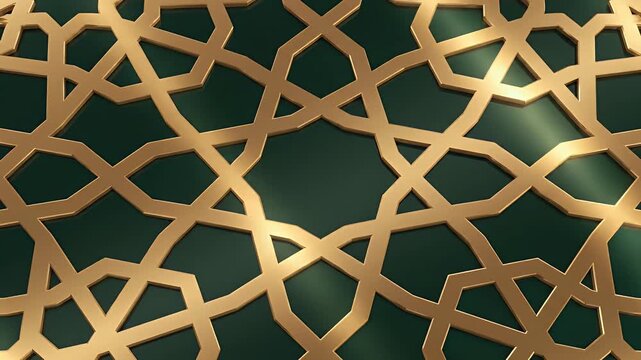 Ramadan animated Islamic geometric pattern background with gold and emerald colors