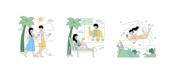 Fototapeta premium Vacation Activities Vector Illustration Set