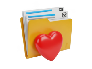 Heart shaped folder with checklists isolated on transparent background