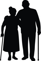 Elderly Couple Silhouette with Canes, Standing Together, Love, elderly, couple, silhouette, man, woman, old, senior, cane, walking, standing, together, love, relationship, partnership, companion