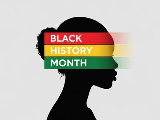 Black History Month represented by the Pan-African flag colors transitioning across a woman's silhouette