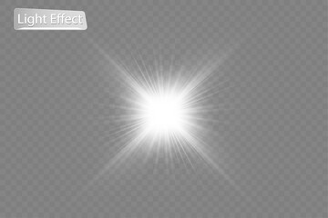 Light radial burst with glowing rays on transparent background.