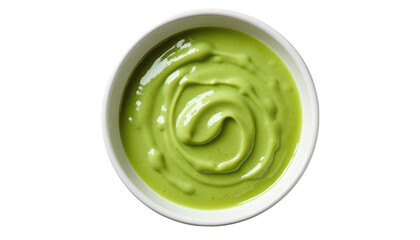 Creamy Avocado Sauce in a White Bowl, Rich Green Color, Smooth Texture, Perfect for Dipping or Topping Dishes on transparent background
