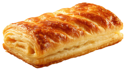Delicious baked puff pastry croissant snack isolated on white background for a tasty sweet breakfast or bakery dessert