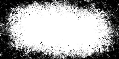 Obraz premium Grunge rough artistic ink border frame and featuring paint splashes texture. vintage black frame and white background design.