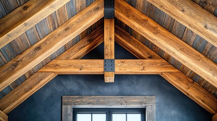 Rustic wooden beams in contemporary ceiling design featuring exposed structure, enhancing aesthetic charm and inviting ambiance in modern interiors