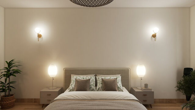 Bright luxury bedroom corner with elegant vanity table large window and sheer white curtains