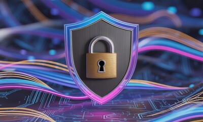 Advanced Cybersecurity Shield Locking Down Digital Data Network Protection and Privacy Technology Background