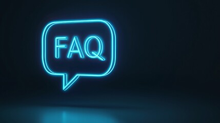 Brightly Lit Neon Sign Displaying FAQs with a Reflective Base for Engaging Marketing Solutions