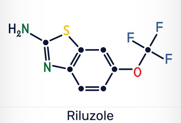 Riluzole benzothiazole neuroprotective drug molecule. Skeletal chemical formula. Vector illustration