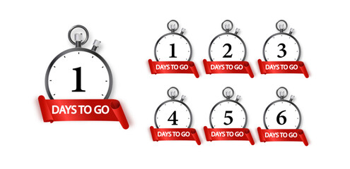 1 days to go icon set. Countdown of days remaining. Offer timer sticker limited to a few days. Vector