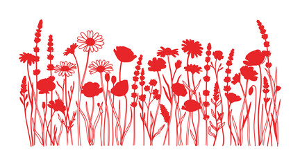 Isolated flowers on a white backdrop. Wildflowers for the background. Abstract botanical design. A straightforward minimalist art series. Ongoing line drawing.

