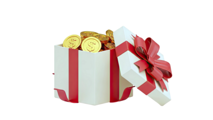 Gift Box Overflowing with Gold Dollar Coins