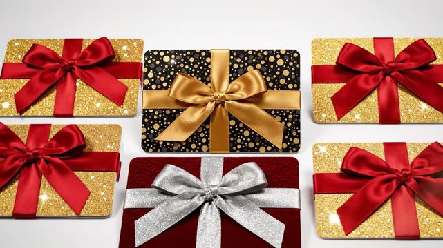 Wrapped gifts with ribbons and bows on a white background
