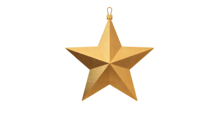 Golden five-pointed star Christmas ornament on a light gray background