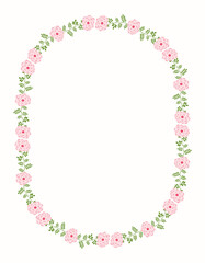 Romantic vector floral wreath in pink and green, Spring flower border for wedding and greeting card designs