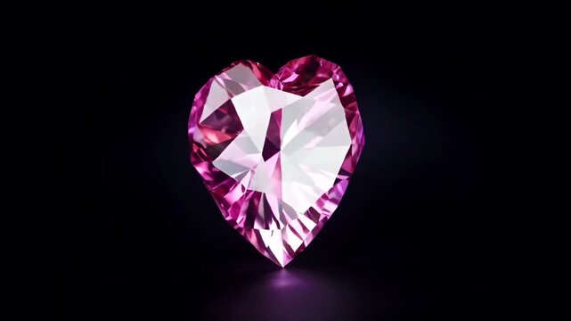 Animation pink gem heart shape on black background.	
