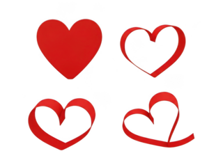 Collection of red heart shapes isolated on transparent background