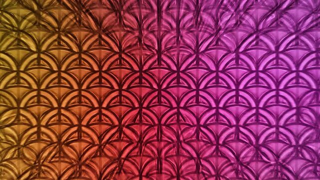 Hypnotic motion graphic of the interlocking Shippou geometric pattern rapidly cycling through a vibrant spectrum of shifting colors Shippou, futuristic, corporate use