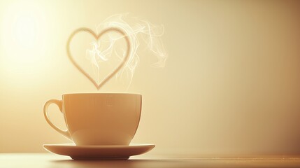 Steaming Cup of Freshly Brewed Coffee with Love, Rising Heart of Aromatic Warmth and Comfort