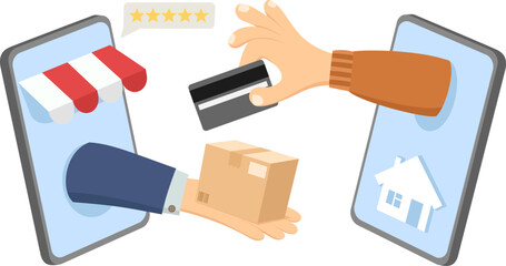 Online shopping via mobile phone close-up on a white background. Isolated