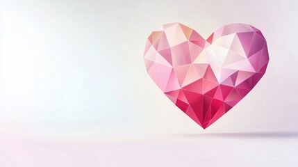 Abstract Polygonal Pink Heart Floating Gracefully Against a Light Background, Romantic Love Symbol