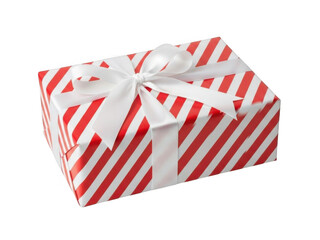 Fototapeta premium Red and white striped gift box with bow isolated on transparent background