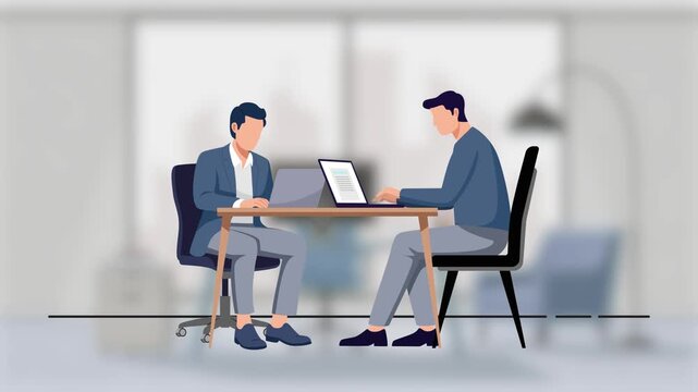 Coworkers Working Side by Side on Project. Coworkers collaborating concept. Full length animation illustration. High quality&nbsp;4k&nbsp;footage