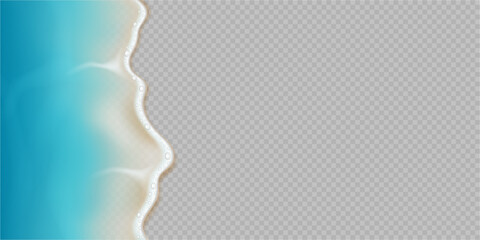 Top view on sea or ocean waves, surface of foamy and bubbly water. Vector realistic style, coastline or shoreline. Natural marine seascape, holiday or weekends, summer vacation on aquatic nature