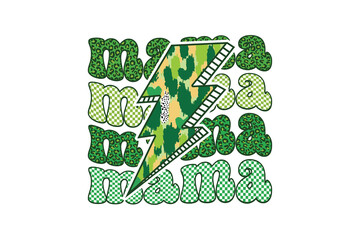 Mama St Patrick's Day Lightning Bolt Leopard Print St Patrick's Day Sublimation Design