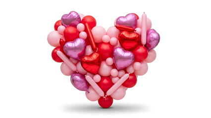 A heart-shaped cluster of colorful balloons for Valentine's Day celebration
