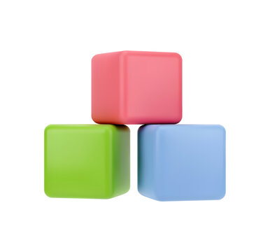 Children toy for educational and training purposes. Vector, isolated icon in 3d style, learning kids games, cube blocks. Wooden or plastic puzzles for babies and infants, building boxes