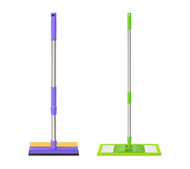 Washing tool for household chores and housekeeping. Vector in realistic style, isolated housecleaning and cleanup. Cleaning mop with long handle and soft cloth for wiping surfaces and floor