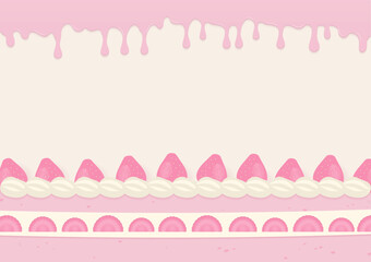 Strawberry cake and melting cream background
