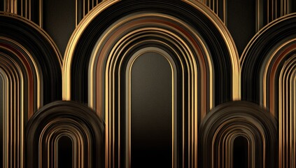 Abstract golden-lined arches against a dark gradient backdrop, sophisticated and geometric
