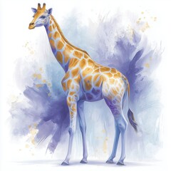 Illustration of giraffe in watercolor style, colorful African wildlife animal, elegant modern art, isolated on a white background