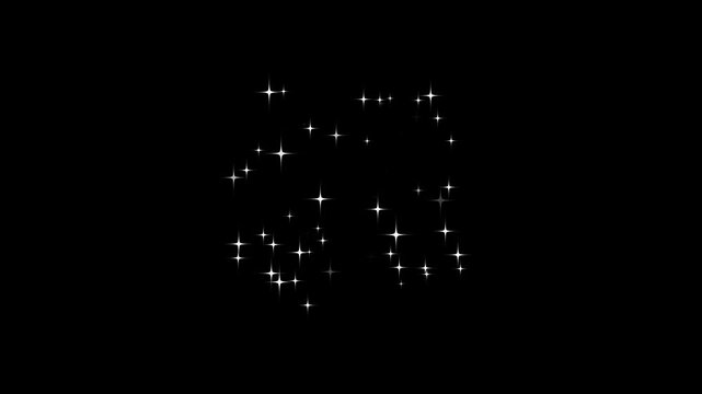 Glitter sparkle stars animation on black background, white shining dust, bokeh lights, magic pixie dust trails, star confetti fountain, chroma key overlay FX, luxury sparkle motion design 4K